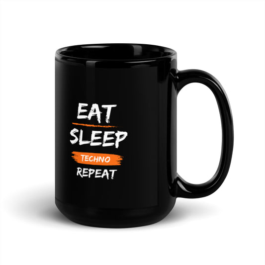 Eat Sleep Techno Repeat Black Glossy Mug