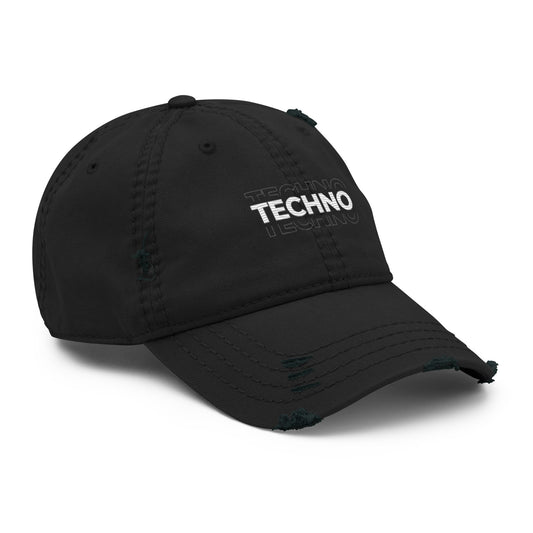 Black Techno Distressed Dad Hat