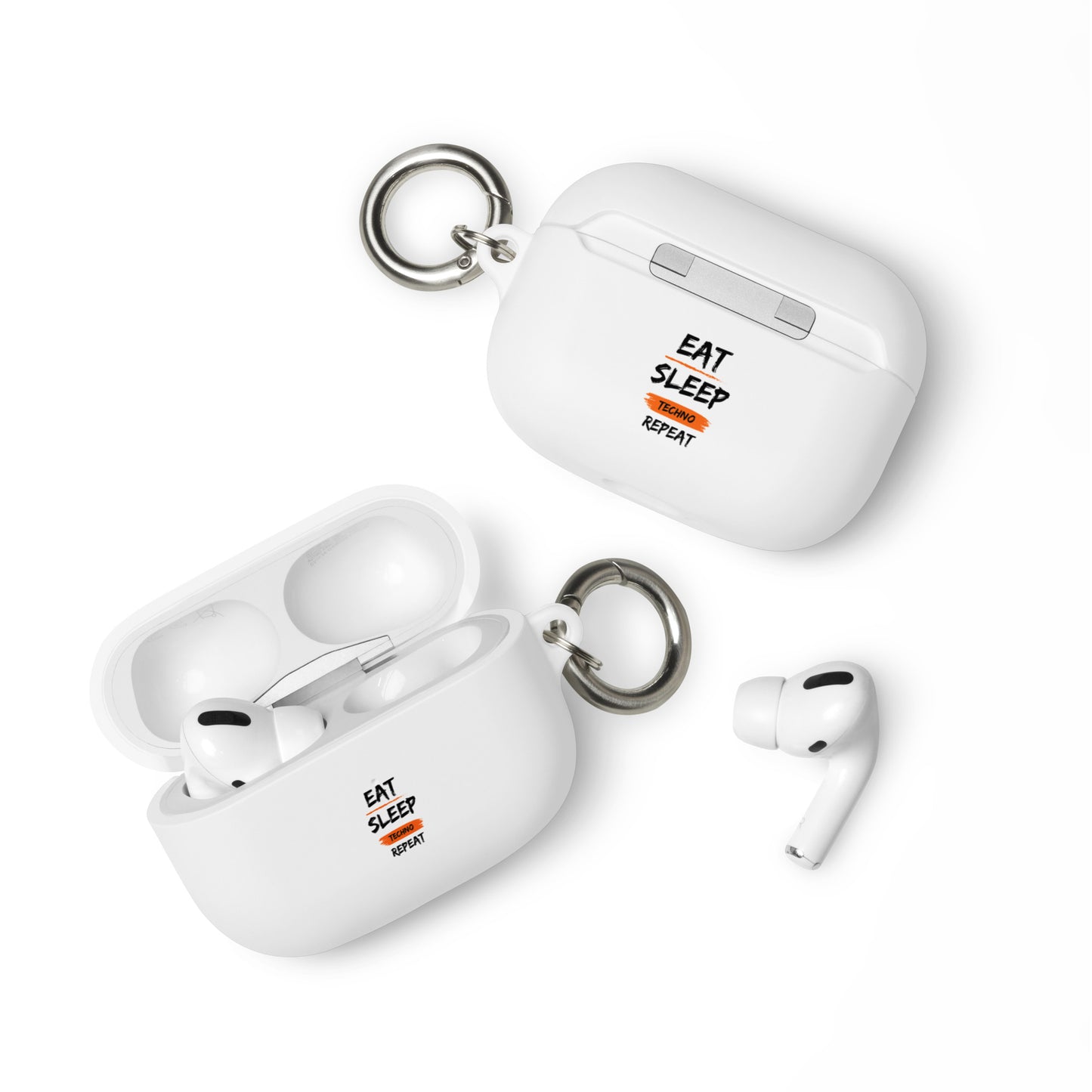 Eat Sleep Techno Repeat White Rubber Case for AirPods®