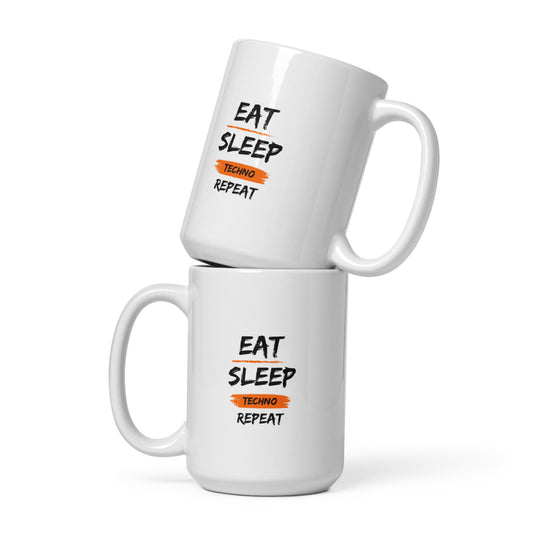 Eat Sleep Techno Repeat White glossy mug